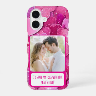 Purple Pink Hearts Share My Fries iPhone 16 Case