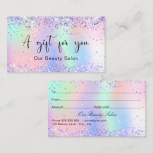 Purple pink holographic gift certificate