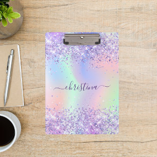 Purple pink holographic name  clipboard