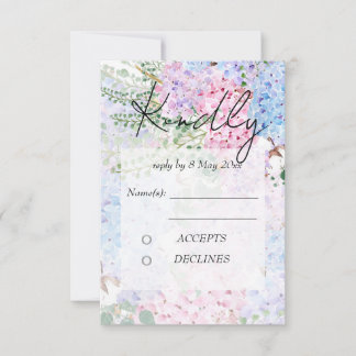 purple pink hydrangea paintings Wedding RSVP Card