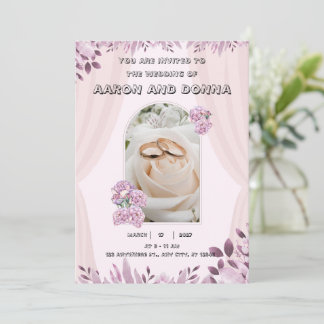 Purple Pink Ilustration Floral Wedding Invitation