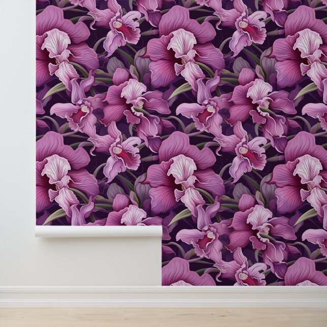 Purple Pink Iris Flower Peel and Stick Wallpaper (Application)