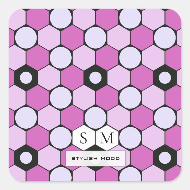 Purple, Pink, Lavender Hexagons & Circles Pattern Square Sticker (Front)