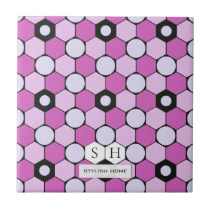 Purple, Pink, Lavender Hexagons & Circles Pattern Tile