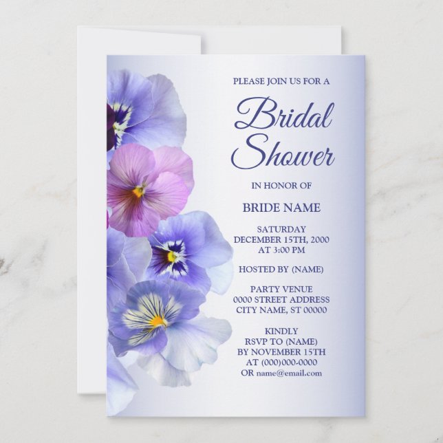 Purple Pink Lilac Pansy Floral Bridal Shower Party Invitation (Front)