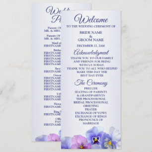 Purple Pink Lilac Pansy Floral Rustic Wedding Programme