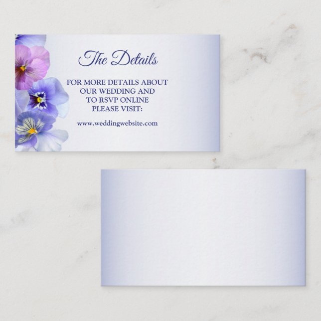Purple Pink Lilac Pansy Floral Wedding Detail Enclosure Card (Front/Back)