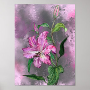 Purple Pink Lily Flowers Poster Painting