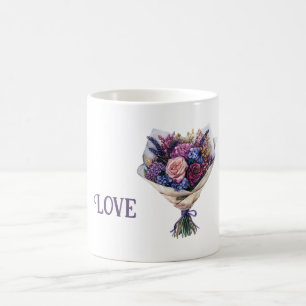 Purple Pink Love Flowers Coffee Mug