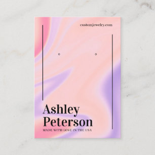 Purple pink marble rainbow script earring display business card