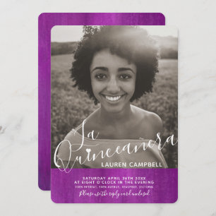 purple pink mauve modern art La Quinceañera photo Invitation