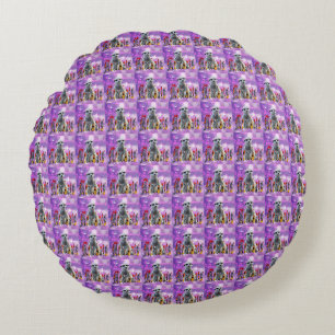 Purple Pink Meerkat Design, Round Cushion