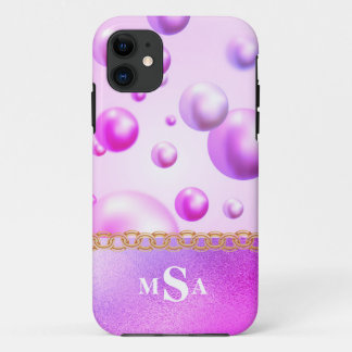 Purple Pink Metallic Monogram Bubbles Girly Glam Case-Mate iPhone Case