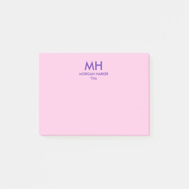 Purple Pink Minimal Clean Initials Post-it Notes (Front)