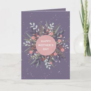 Purple Pink Minimalist Floral Wreath Mother's Day Card