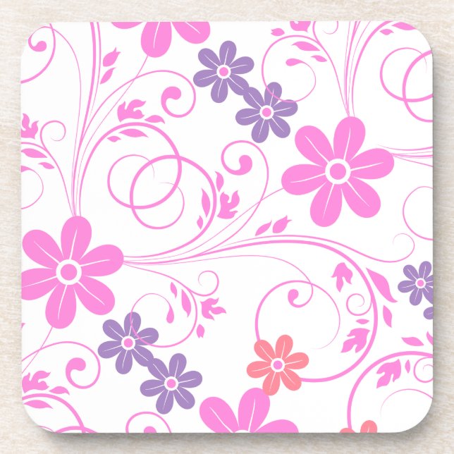 Purple & Pink Modern Floral Coaster (Front)