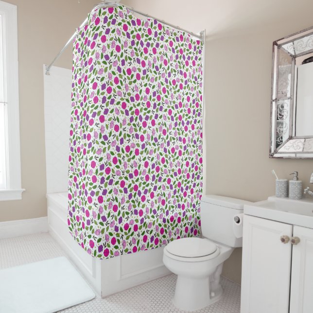 Purple Pink Modern Floral Print Shower Curtain (In Situ)