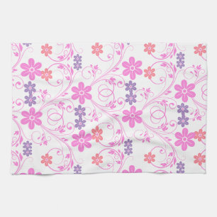 Purple & Pink Modern Floral Tea Towel