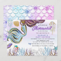 Purple Pink Modern Glitter Mermaid Baby Shower