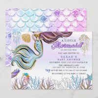 Purple Pink Modern Glitter Mermaid Baby Shower