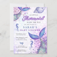 Purple Pink Modern Glitter Mermaid Baby Shower