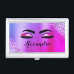 Purple Pink Monogram Glitter Eyelashes Modern Business Card Holder<br><div class="desc">Purple and Pink Faux Foil Metallic Sparkle Glitter Brushed Metal Monogram Name and Initial Eyelashes (Lashes),  Eyelash Extensions and Eyes Business Card Holder. This makes the perfect sweet 16 birthday,  wedding,  bridal shower,  anniversary,  baby shower or bachelorette party gift for someone decorating her room in trendy cool style.</div>