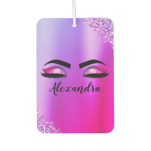 Purple Pink Monogram Glitter Eyelashes Modern Car Air Freshener