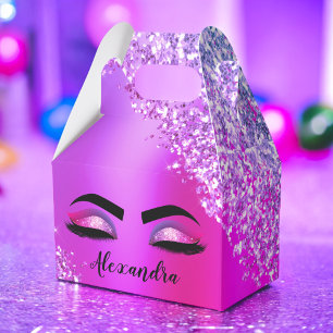 Purple Pink Monogram Glitter Eyelashes Modern Favour Box