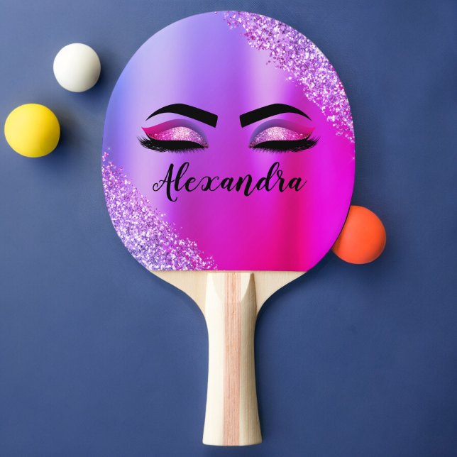 Purple Pink Monogram Glitter Eyelashes Modern Ping Pong Paddle (Creator Uploaded)
