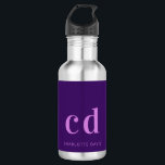 Purple pink monogram initials name modern 532 ml water bottle<br><div class="desc">A deep purple background. Pink coloured text. Personalise and add your monogram initials and your name.</div>