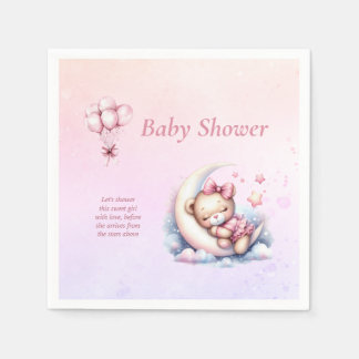 Purple Pink Moon Dreamy Baby Bear Baby Shower Napkin