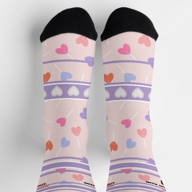 Purple & Pink - Name Number heart Socks (Top)