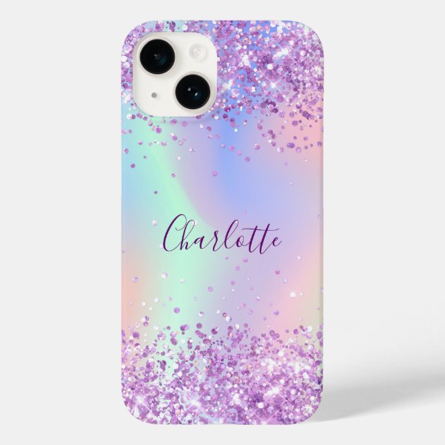 Purple pink name script holographic Case-Mate iPhone case (Back)