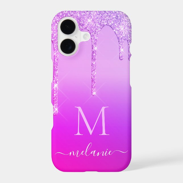 Purple Pink Neon Custom Name iPhone Case (Back)