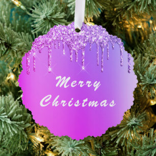 Purple Pink Neon Glitter Christmas Ornament Card