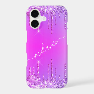 Purple Pink Neon Glitter Custom Name iPhone Case