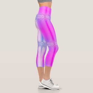 Purple Pink Neon Glitter Drips Capri Leggiings Leggings