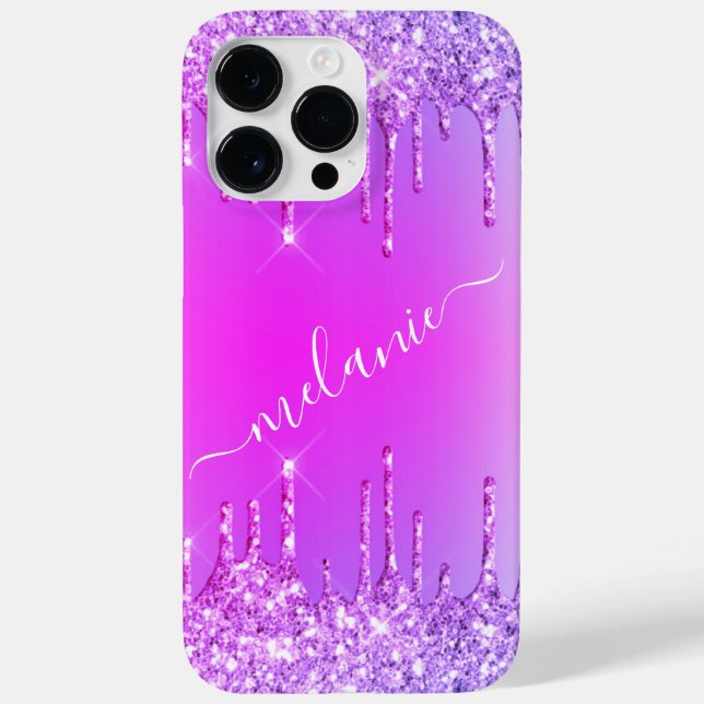 Purple Pink Neon iPhone Case with Custom Name (Back)
