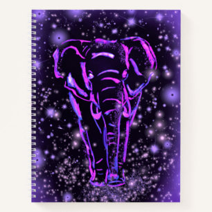 Purple Pink Notebook Elephant At Starry Night 