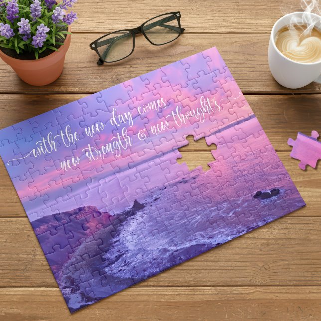 Purple Pink Ocean Sunset Photo Inspirational Quote Jigsaw Puzzle (Creator Uploaded)