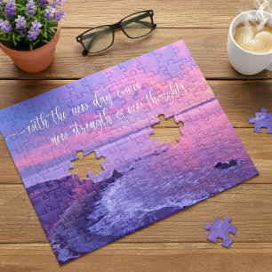 Purple Pink Ocean Sunset Photo Inspirational Quote Jigsaw Puzzle