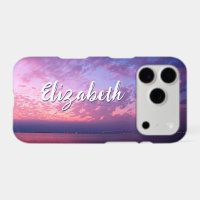 Purple Pink Ocean Sunset Photo Name Script Modern