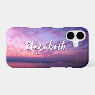 Purple Pink Ocean Sunset Photo Name Script Stylish