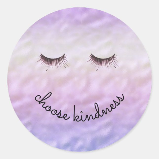 Purple Pink Ombre Black Eyelashes Kindness Classic Round Sticker (Front)