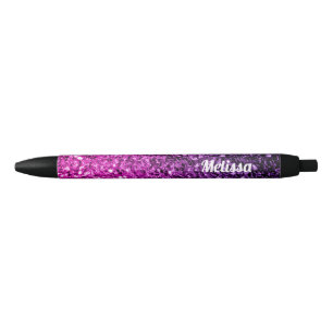Purple Pink Ombre faux glitter sparkle Personalise Black Ink Pen