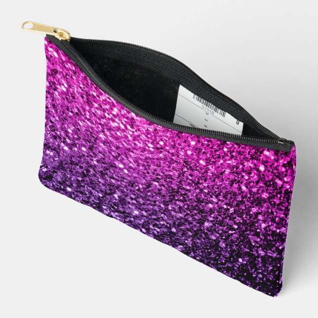 Purple pink ombre faux glitter sparkles accessory pouch (Open)