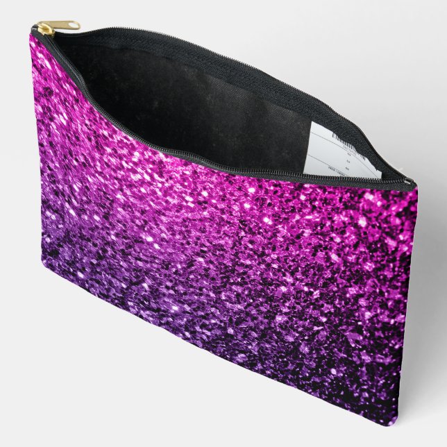 Purple pink ombre faux glitter sparkles accessory pouch (Open)