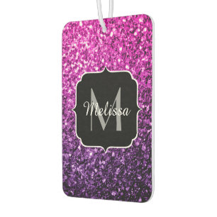Purple Pink Ombre faux glitter sparkles Monogram Car Air Freshener