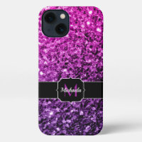 Purple Pink Ombre faux glitter sparkles Monogram
