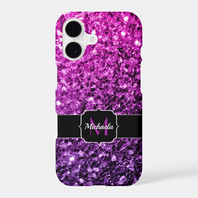 Purple Pink Ombre faux glitter sparkles Monogram iPhone Case (Back)